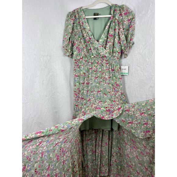 NEW Taylor Floral Print Chiffon Smocked A Line Summer Spring Dress Green Sz 8 - Picture 12 of 14